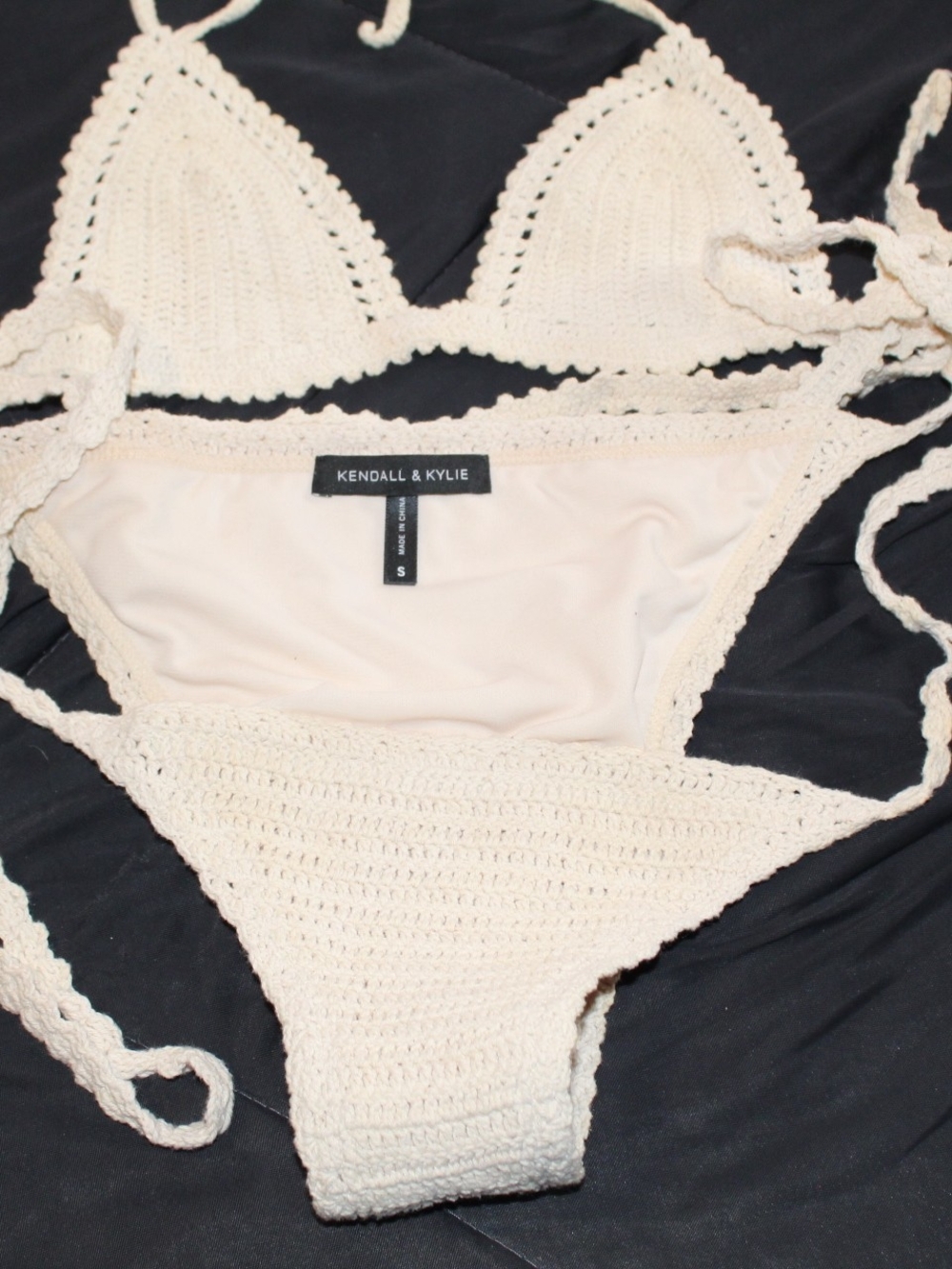 Kendall & Kylie Cream Crochet Tie Bikini Set